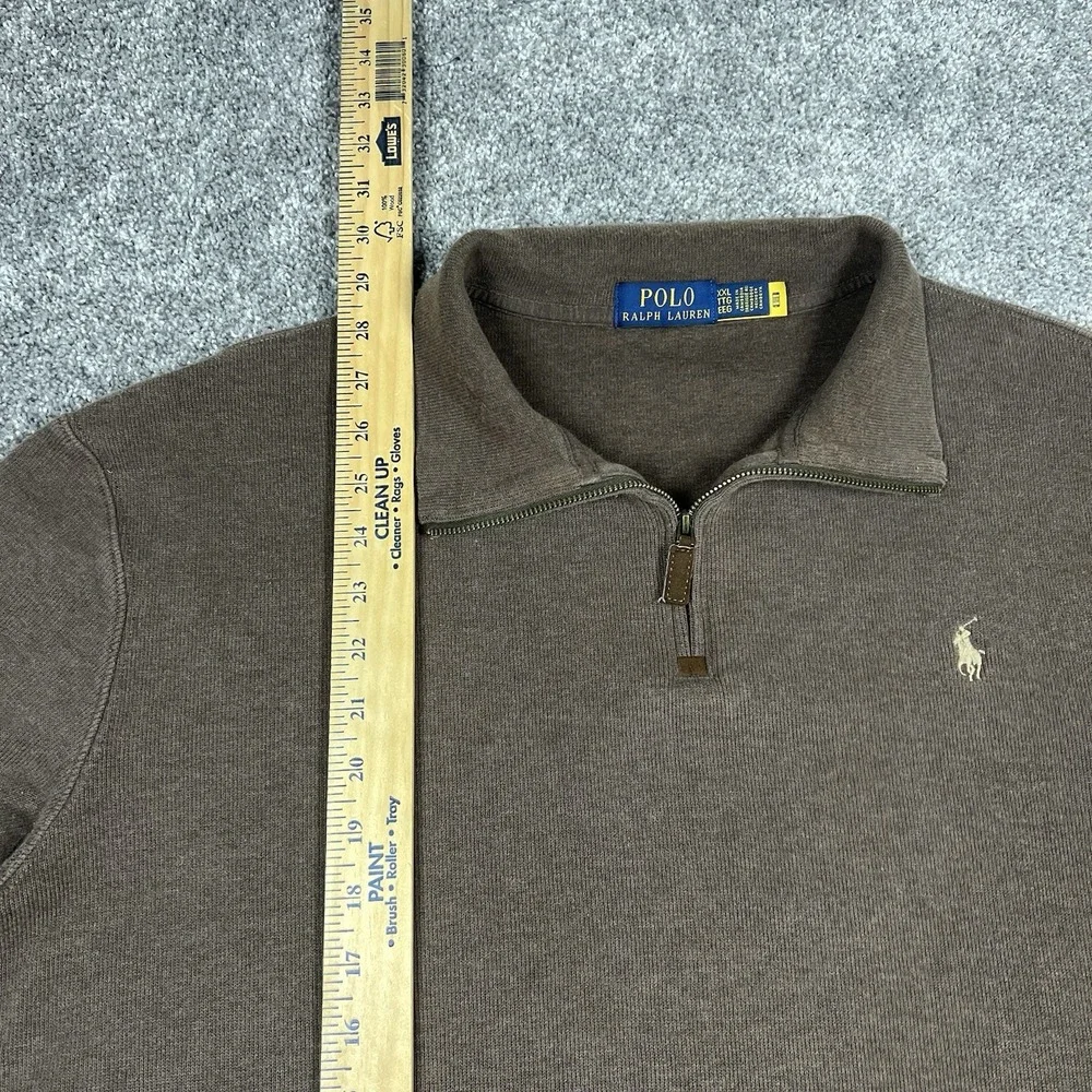 Polo Ralph Lauren Estate Rib Sweater Men's XXL 2XL Brown 1/4 Quarter Zip Cotton